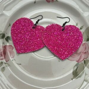 Pink Glitter Heart Earrings